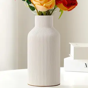 White Ceramic Flower Vase, Minimalist Modern Decorative Vase, Small Pampas Grass Vase for Kitchen Bedroom Office Living Room Bathroom, Shelf Centerpiece Table Decorations (8 in)