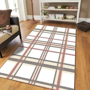 Classic Plaid Flannel Area Rug - White Red Black Checkered Print Soft Mat for Living Room & Bedroom, Non-Slip Timeless Home Decor #PlaidRug #CheckeredMat #ClassicHomeDecor #TimelessCarpet #NonSlipFlannelRug