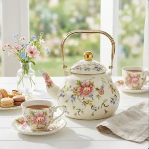 1 pc Enamel Coffee Pot/Teapot, Retro Enamel Pot for Home Use, Rose and Pear Shaped Pot, All-Season Coffee Pot, Outdoor Camping Kettle, Suitable for Gas Stove and Induction Cooker