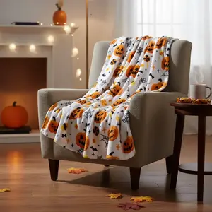 100Fens Halloween Throw Blanket - Soft Plush Spider Webs Bat Pumpkin Blanket - Cozy Flannel White Halloween Decoration for Party Sofa Bed Living Room