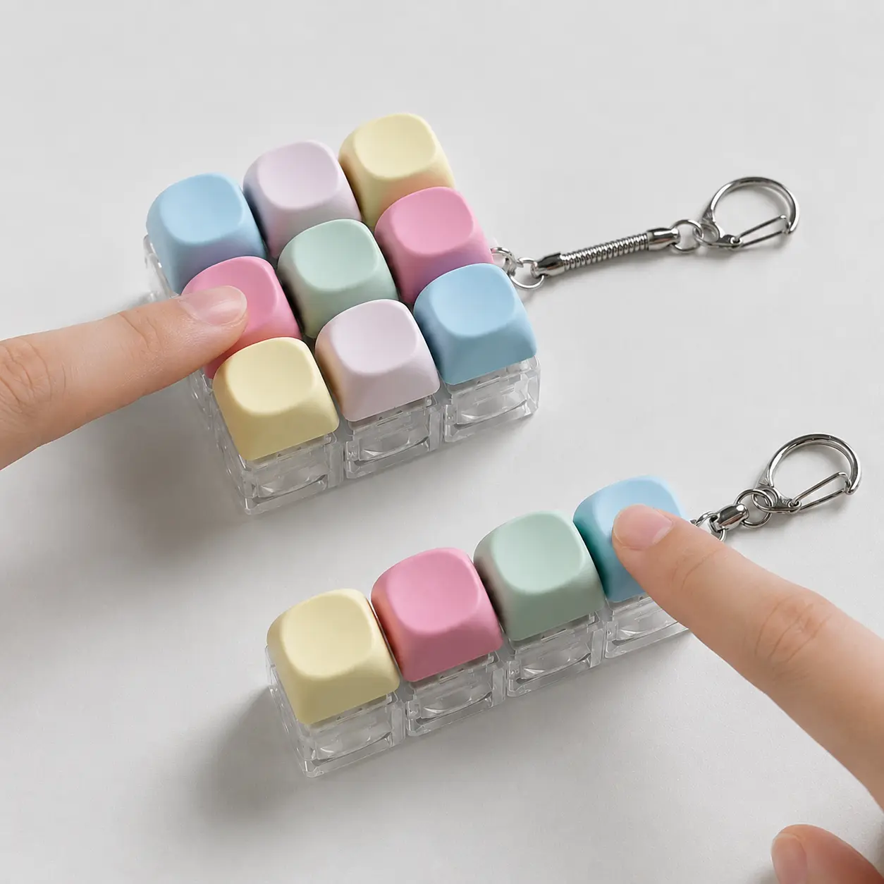 4 Key Keyboard Clicker Toy, Portable Fidget Keychain with Soft Pastel Keys, Fun Stress Relief Gift for Office School Travel