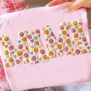 mama smiles faux yarn clear film screen print