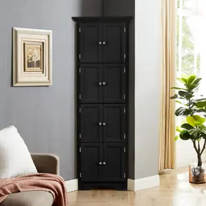 Storage cabinet with door and 4 shelves, suitable for living room, kitchen, office, bedroom, bathroom, modern style, black Home furniture, storage drawers, living room, hallway, entrance custom storage wooden cabinet