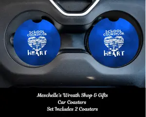 2-Pack School Counselor Blue Car Coasters, Neoprene/Ceramic Material, Easy Install, Spill-Proof, Protect Cups, Stylish Functional Car Interior Decoration, 2 Pack Size