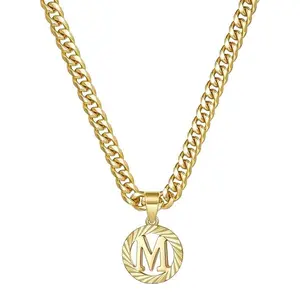 Golden Cuban chain initial necklace, fashionable Cuban chain, initial pendant necklace, women's necklace