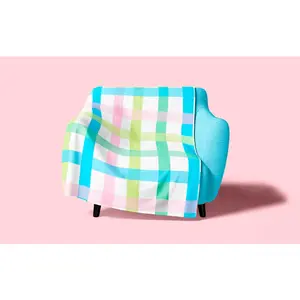 Cozy Pastel Gingham Fleece Blanket  Large Picnic & Mother s Day Snuggly Throw