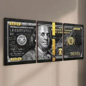 3-count wooden frame canvas, trendy money-themed decorative poster, perfect living room and bedroom decoration, fashionable family poster, modern wall art, Decorative Artwork, Artistic