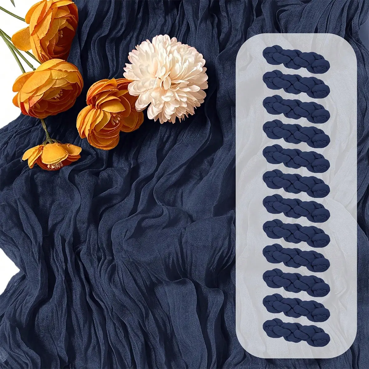 6/10 Pack Navy Blue 17*108 inch 9FT Table Runner,Cheesecloth Long Boho Gauze Fabric Table Runner Vintage Rustic Sheer Runners for Wedding Party Bridal Baby Shower Table Decorations