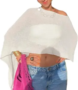 Women Sheer Poncho Top Knit Crochet Lightweight See through Shawl Summer Shrug Beach Cover Up Meihuida
