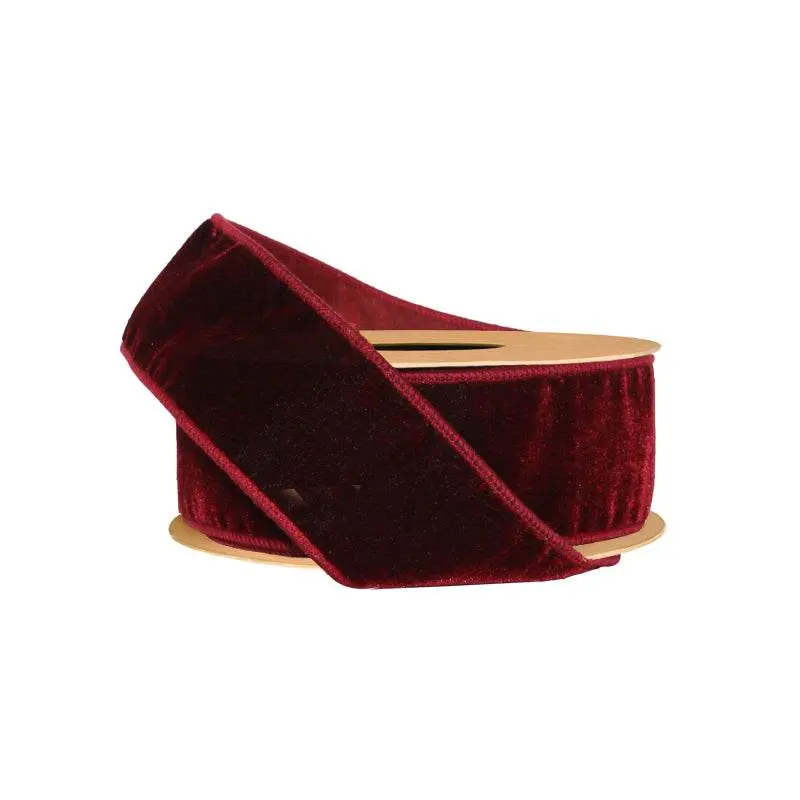 2 1/2" Wired Premium Velvet Ribbon w/ Tissue Back | Burgundy| 10 Yard Roll