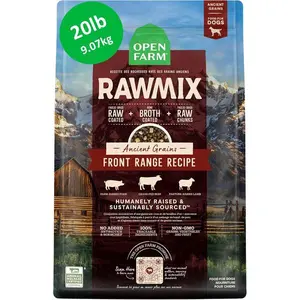 Open Farm, RawMix Dry Dog Food with Ancient Grains, Protein-Packed Kibble Coated in Bone Broth with Freeze Dried Raw Chunks, Beef Pork & Lamb, Front Range Recipe, 20lb Bag