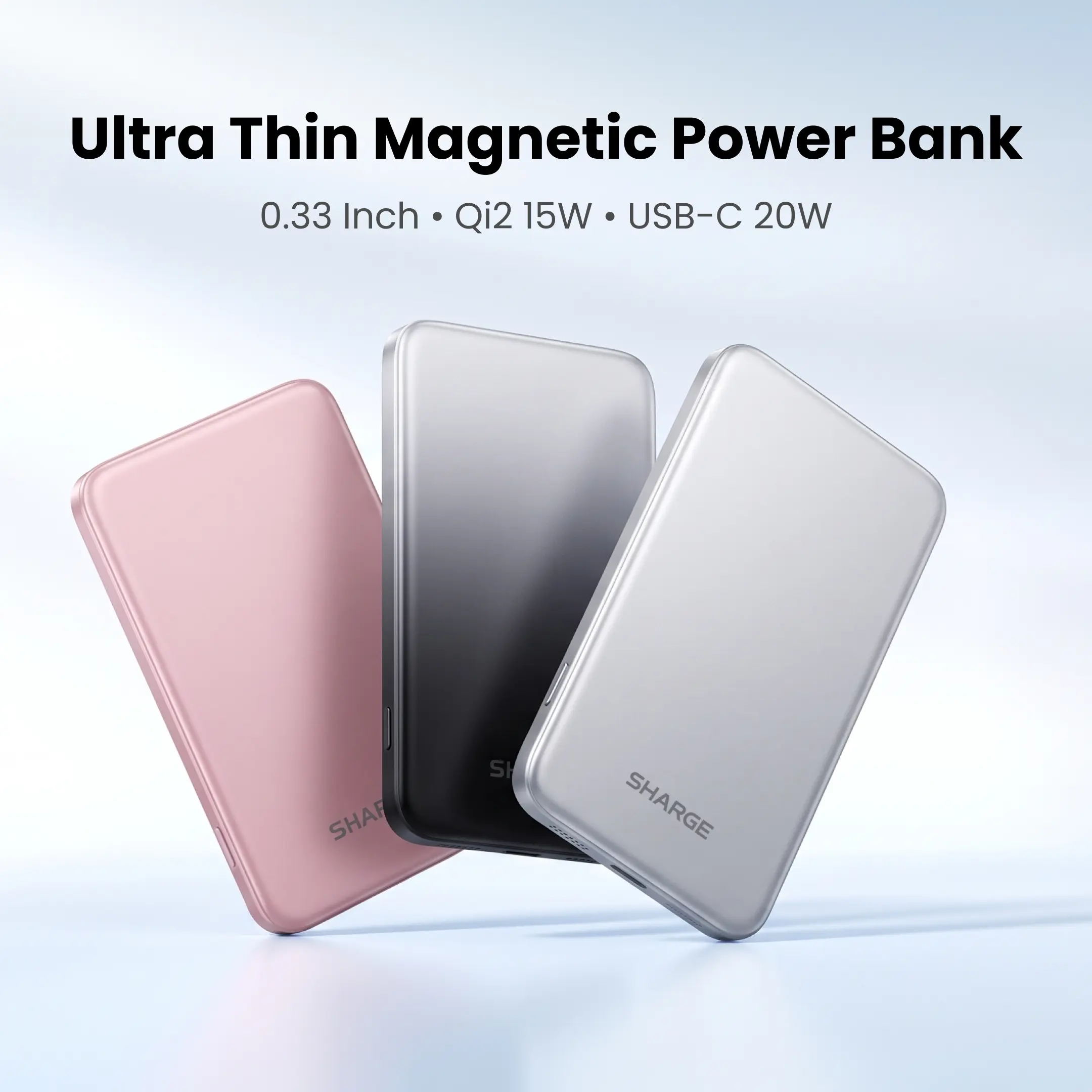 SHARGE Areomag Air 5000mAh Qi2 MagSafe Wireless Power Bank Ultra-Slim 8.7mm Fast Charging Portable Charger for iPhone, AirPods, Apple Watch, iPad & All Apple Devices