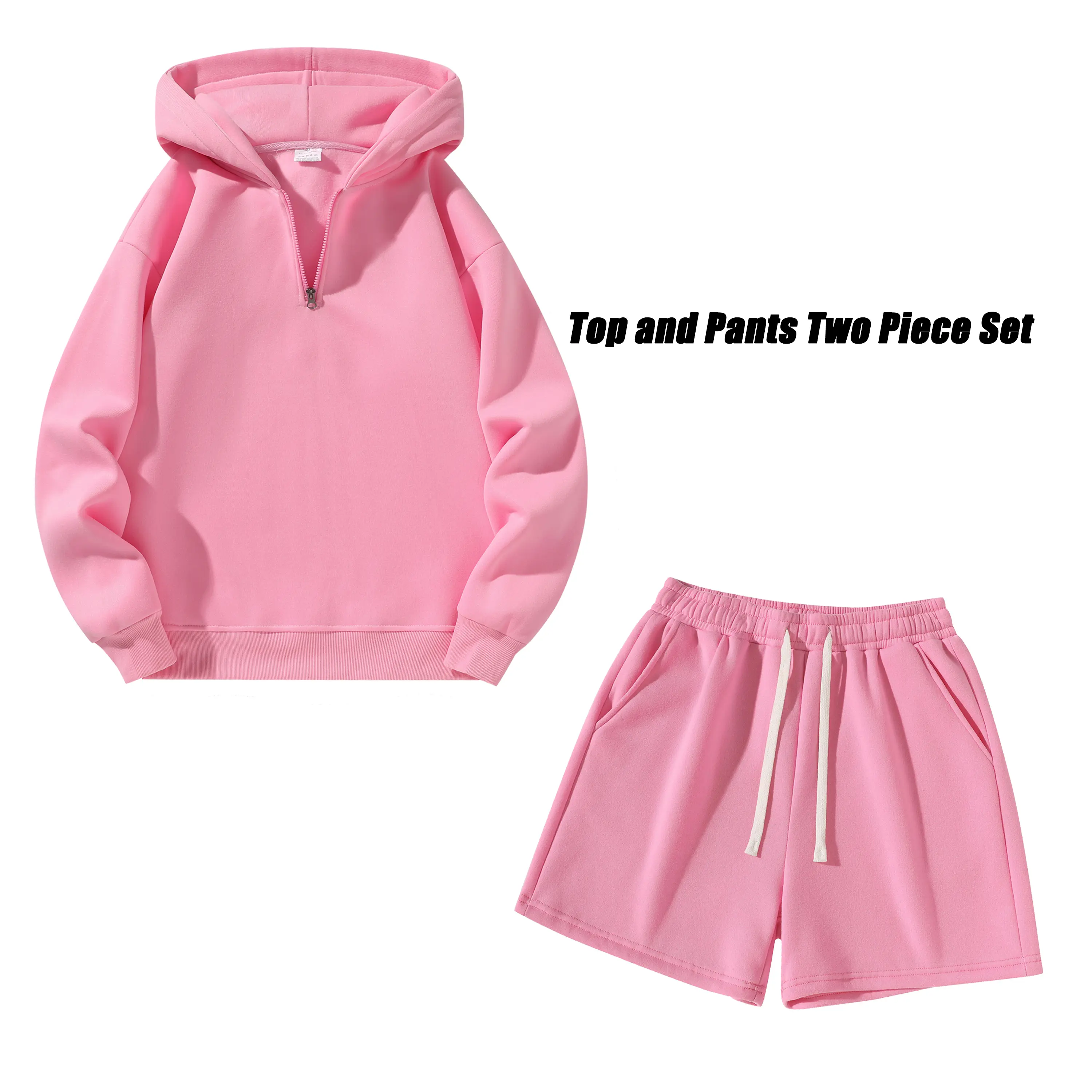 Men’s half-zip hooded sweatshirt + athletic shorts two-piece set featuring a slim-fit casual wide-leg shorts design, adjustable drawstring elastic waistband, solid color design, casual fashion, streetwear for all seasons with a summer vibe.