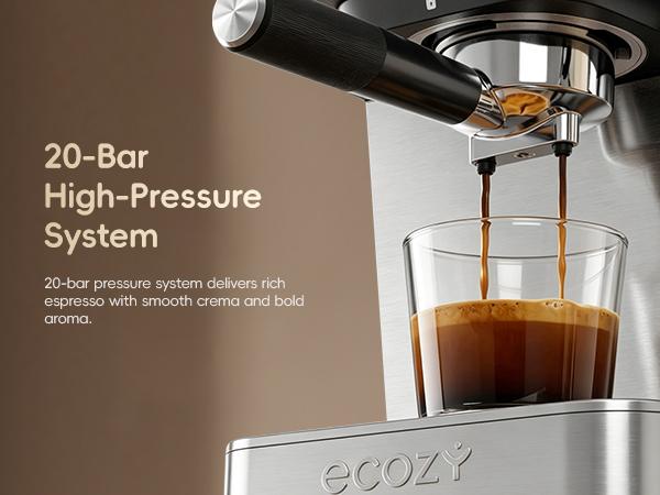 ecozy 2-in-1 Espresso Machine - LED Touch Screen, 20 Bar Pump, Home Coffee Bar, All in One with Drip Coffee, Hot Water and Milk Frother,  Stainless Steel Coffee Maker, Brezzano Core Series Coffee Machine for Cappuccino, Latte, Americano, tiktokshopsp summ