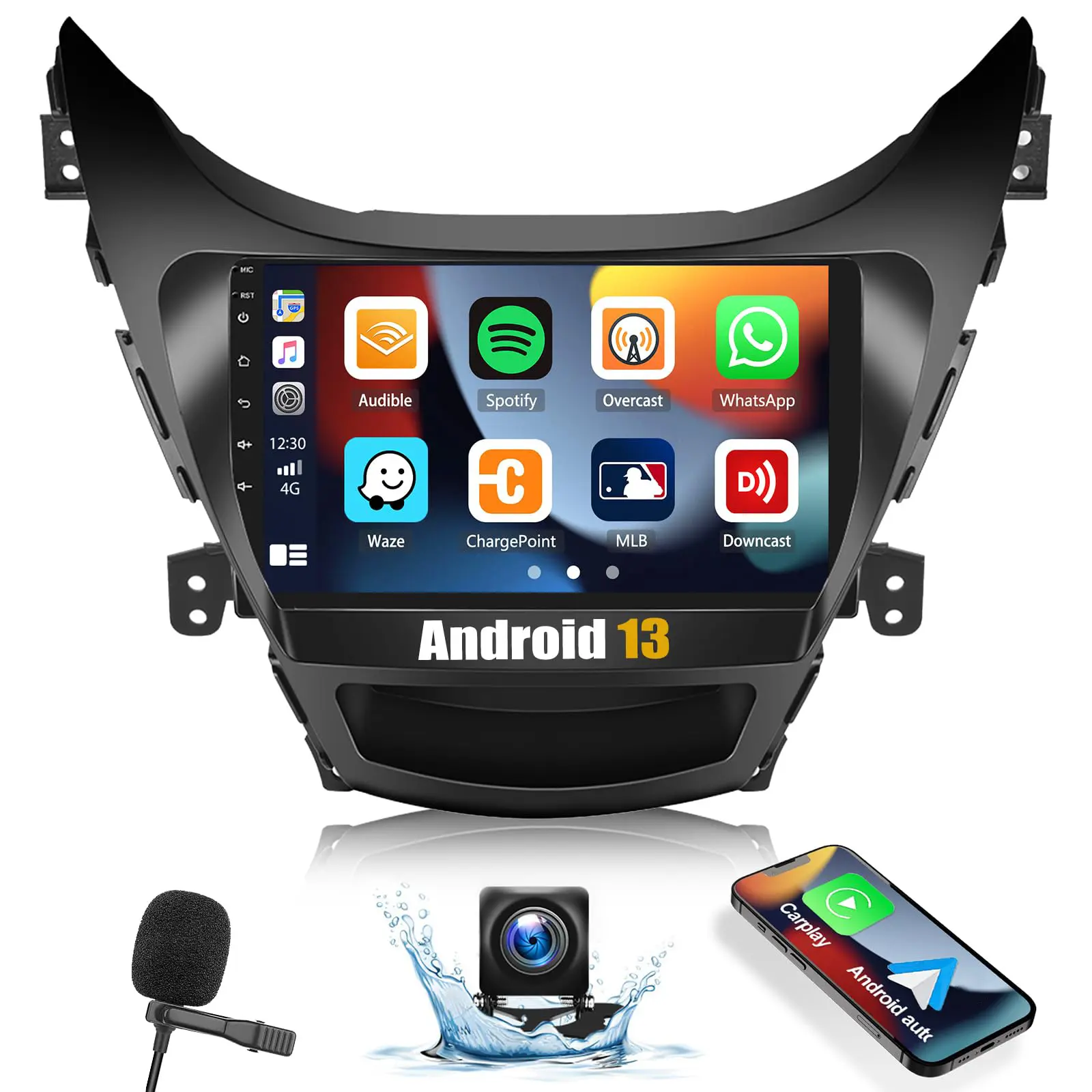 9 in Vehicle Touch Radio for Hyundai Elantra 2011-2013, Android System, Wireless Carplay, Android Auto, GPS Navigation, 2G/4G, WIFI, Bluetooth, HiFi, FM RDS, Backup Camera, Built-in MIC
