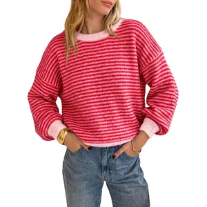Cicy Bell Womens Striped Sweater Casual Loose Fit Color Block Knit Pullover Sweaters Crewneck Long Sleeve Tops