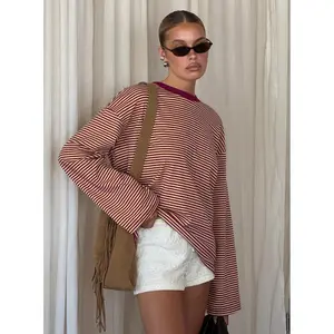 Settle Down Long Sleeve Top Lemon / Burgundy Stripe