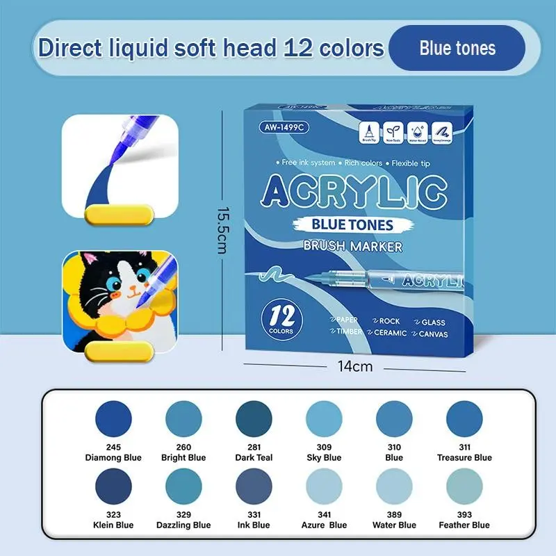 7-Pack 12-Color Gradient Acrylic Art Markers Set, Anime Hand Drawn Style, Layerable Colors, Smooth Ink, Ideal for Illustrators and Students