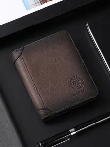 Men's Vintage Lion Decor Rfid Blocking Short Genuine Leather Wallet, Retro Large Capacity Credit Card Holder with Id Window & Sim Card Slot, Casual Business Cowhide Bifold Wallet