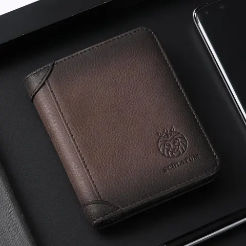 Men's Vintage Lion Decor Rfid Blocking Short Genuine Leather Wallet, Retro Large Capacity Credit Card Holder with Id Window & Sim Card Slot, Casual Business Cowhide Bifold Wallet, Vintage Style Wallet, Rfid Blocking Wallets, Rfid Protected Wallet