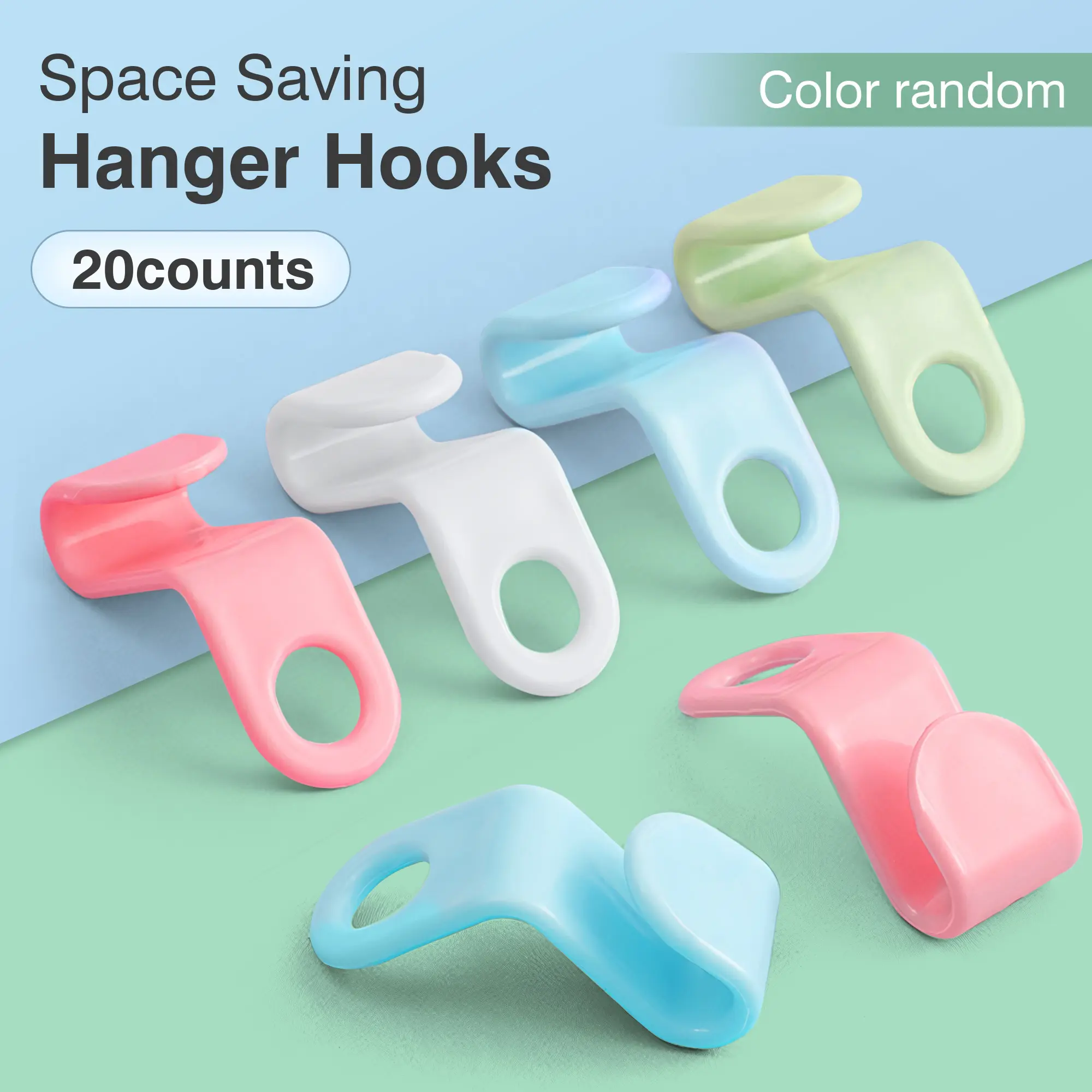 20 Counts Hanger Connector Hooks, helps save space on clothes hangers, connects hangers to organize wardrobe efficiently，Random Colors