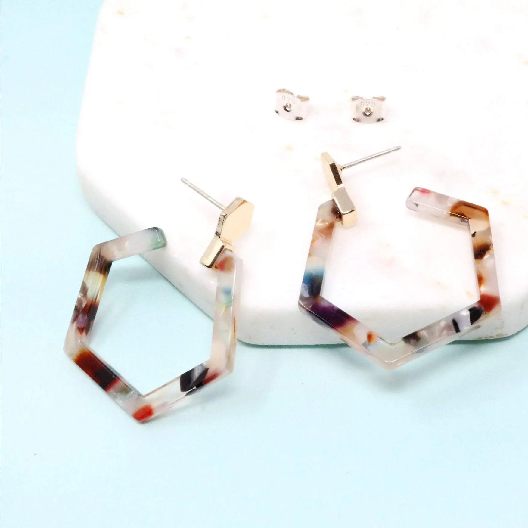 Hexagon Resin Hoop Earring