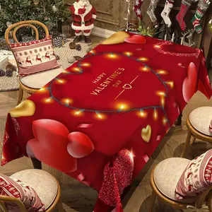 Rectangular Valentine's Day Tablecloth, Heart Light Strip Pattern, Couple Dinner Decor, Anniversary Decoration, Best Valentine's Gift