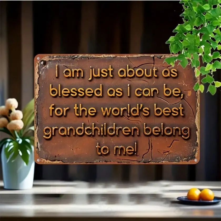 1pc Vintage Style Aluminum Grandchildren Quote Sign Wall Hanging Decorative Plaque For Home Garden Bar Cafe Garage 8x12 Inch Inspirational Metal Sign With Mounting Options Wall Art Decor