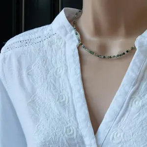 Natural Moss Agate Round Tiny Beads Choker Healing Energy Crystal Dainty Minimalist Boho Necklace Gift