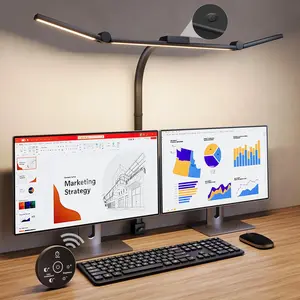Genswin Led Desk Lamp Wireless w/Remote, 24W Double Head Architect  Lamp, Flexible Gooseneck  Lamp with Clamp, Eye Caring Table Bright, 5 Color Adjustable  Light for Drafting Computer Home Office