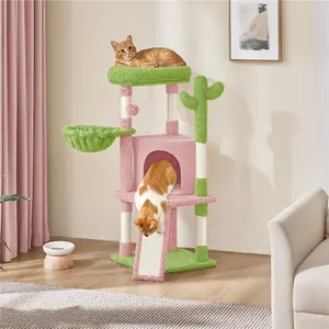 【Mop Cactus Style】Costoffs Cat Tree, 42in Cat Tower with Plush Perch & Scratching Post, Multi-Level Indoor Kitten Condo Activity Center with Ball and Basket