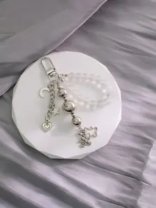 Cute Elegant Bear And Moon Keychain, Women's Aesthetic Bag Charm Y2k Style Keychain Set, Silver Metal Decorative Bag Accessories, Zinc Alloy Keychain, Spicy Girl Style Accessories, Transparent Bead Pendant