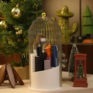 Lightweight Clear Makeup Brush Storage Box, 360° Rotatable Makeup Brush Storage Organizer, Makeup Brush Organizer for Home & Travel, Christmas Gift