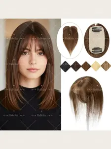 Human Hair Toppers for Women with Thinning Hair, Real Hair Toppers with Bangs, Volume Covering White Hair, Black/Brown/Blonde