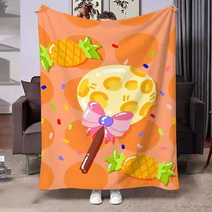Cartoon Pineapple Lollipop Print Blanket, Soft and Comfortable Portable Throw, Ideal for Bedroom, Sofa, Office, Outdoor, Cute Gift