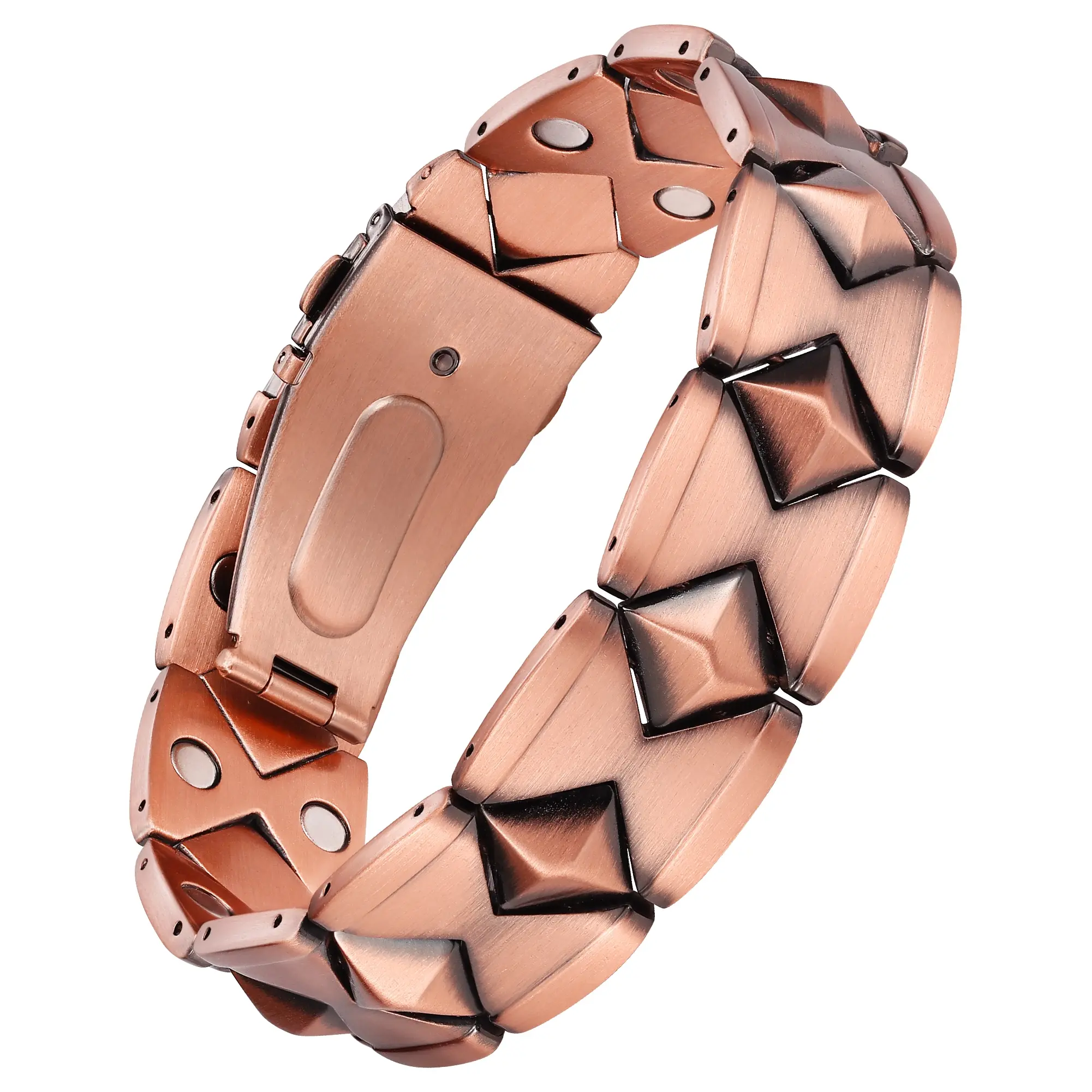 Feraco Magnetic Copper Bracelet for Men, Geometric Pyramid Style, 3800 Gauss Strong Magnets, 99.99% Pure Copper, Adjustable, Durable & Comfortable