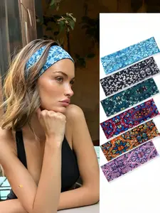 6pcs Vintage Butterfly Print Hair Bands, Elastic Fashion Sports Headbands, Yoga Hair Ties, Beach Vacation Photo Accessories