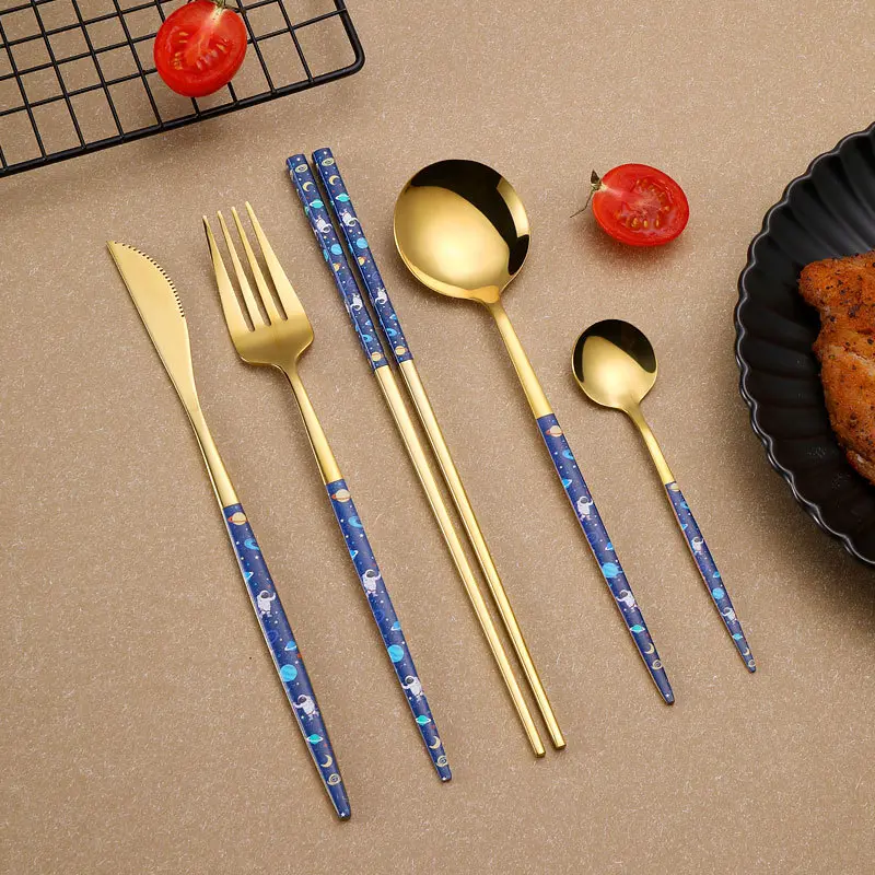 Premium Stainless Steel Flatware Set with Steak Knife, Fork, Spoon & Chopsticks, Elegant Dinnerware for Home Kitchen, Restaurant & Hotel