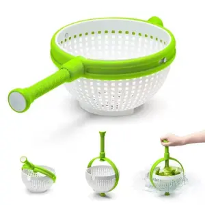 Rotating Salad Spinner, Kitchen Vegetable Washer Centrifugal Drain Basket, 2-In-1 Foldable Salad Dryer Strainer/filtration Bowl