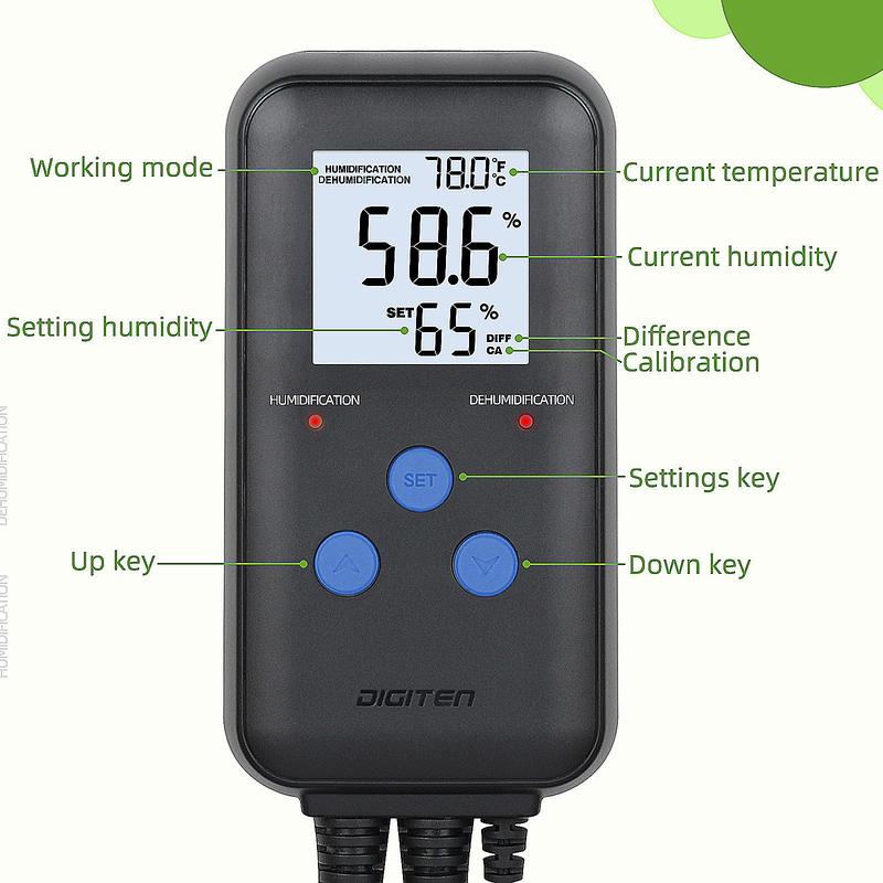DIGITEN Humidity Controller Pre-Wired Digital Humidistat with Temperature Display, Dual-Stage Outlet Humidifier /Dehumidifier for Mushroom,Reptile, Greenhouse, Fan, Grow Tent