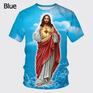 Summer FashionT -Shirt, Short Sleeve, Round Neck, Printed Jesus Christian 3D, Summer Fashion