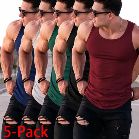 Men's 4-5 Pack Polyester Compression Tank Tops - High Elasticity, Tight Slim Fit, Sleeveless Athletic Vests, Soft Stretch, Machine Washable Gym Undershirts for Fitness Training, Streetwear Layering, Compression Tank Top