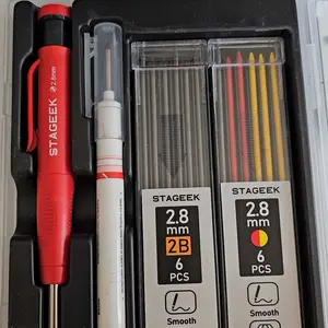 STAGEEK Carpenter Pencils Set with Case, 3PCS Mechanical Carpenter Pencils with 39 Refills, Heavy Duty Construction Pencil with Sharpener, Deep Hole Long Nib Marker Pens for Architect Marking