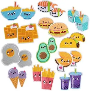 iDIY Kawaii Iron-on Cute Animals in Food Patches (24 Pack) - 2 of Each Design (Large 2.5" and Small 2") - Sew On Patch Craft Kit for Clothing, Accessories & School Supplies, Sewing, Arts Crafts, Gifts