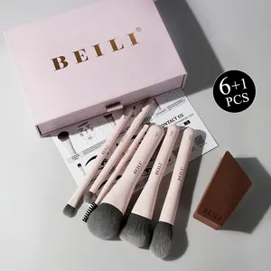 BEILI Mini Travel Makeup Brush Collection - 6pcs Portable Set in White, Pink & Cream - Corn Fiber, Charcoal & Nylon Options - Cute Drawer Box Gift for Her Multi-Function Professional Comprehensive