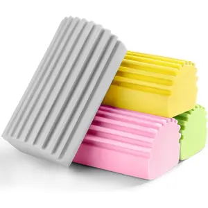 4-Pack Damp Clean Duster Sponge,Reusable Magic Dusting Sponge Brush for Cleaning Blinds, Glass, Baseboards,Vents,Railings,Mirrors,Window Track Grooves and Faucets (Grey,Yellow,Pink,Green)