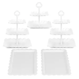 5Pcs Cake Stand Set with 2 x 3-Tier Cupcake Stands, 1 x2-Tier Cupcake Stands, 2 x Appetizer Trays, for Wedding Birthday Baby Shower Tea Party Decorations (White/Square) - Home Improvement.