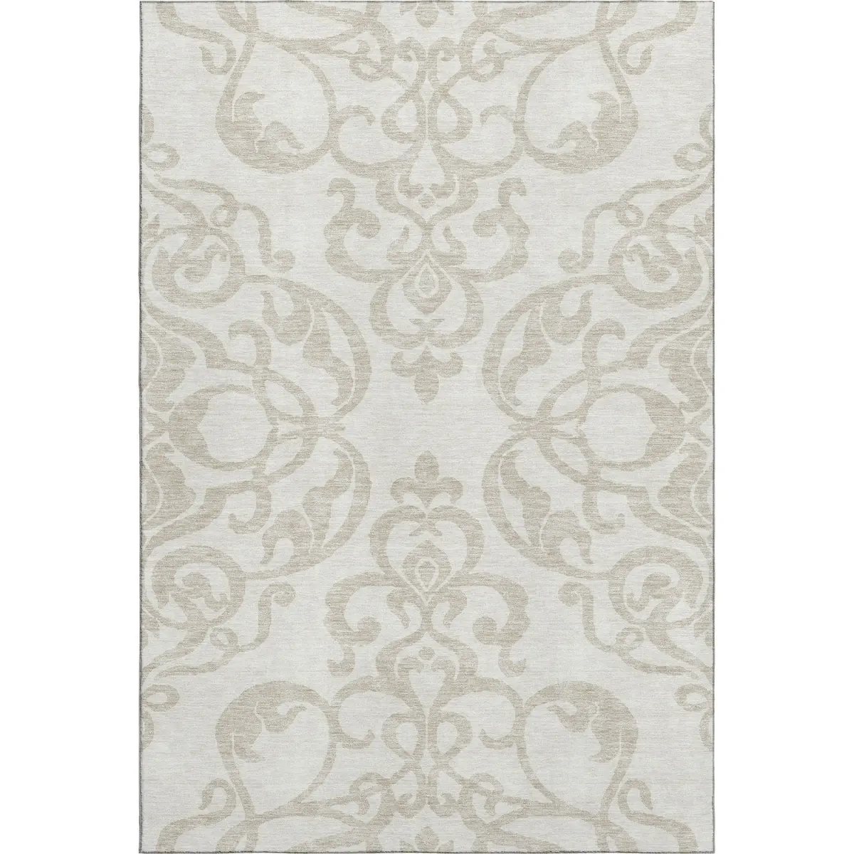 HomeRoots 676932 10 x 14 ft. Ivory & Beige Damask Washable Machine Made Rectangle Area Rug with UV Protection