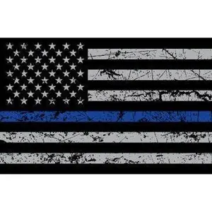 USA Flag Thin Blue Line Grey Distressed Sticker Decal - TBL USA Flag Sticker
