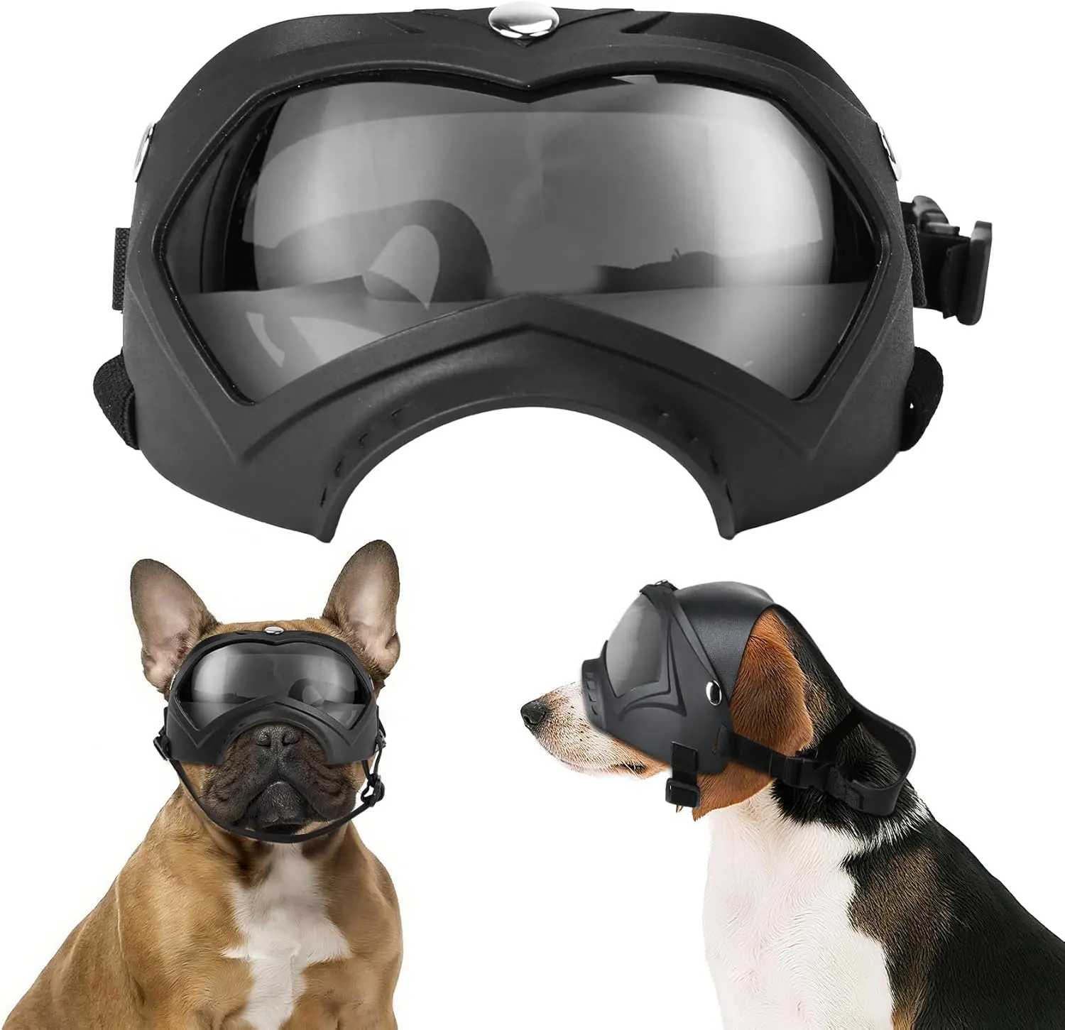 Dog Goggles,UV Protection Dog Sunglasses for Medium Breed,Dogs Eye Protection with Adjustable Strap and Detachable PU Leather Hat (Gray Glass)